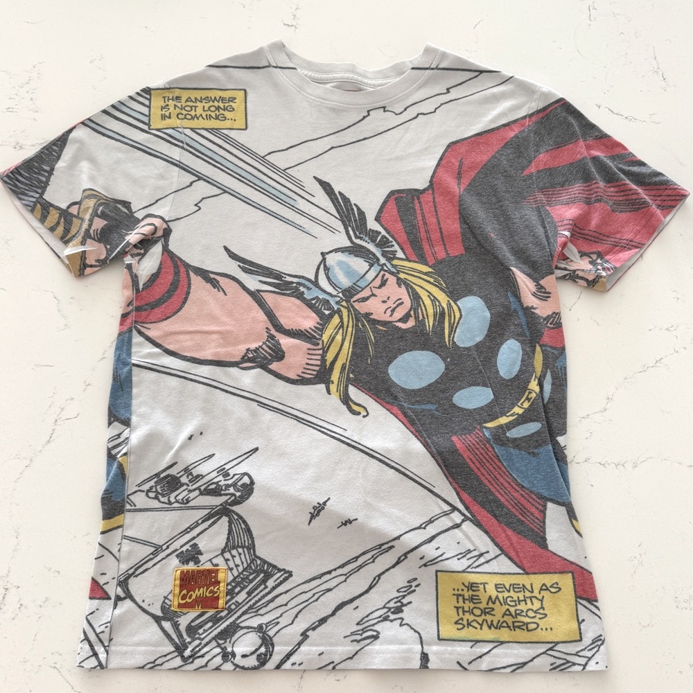 Marvel Comics Thor Comic Strip Graphic T-Shirt – White, Size XS